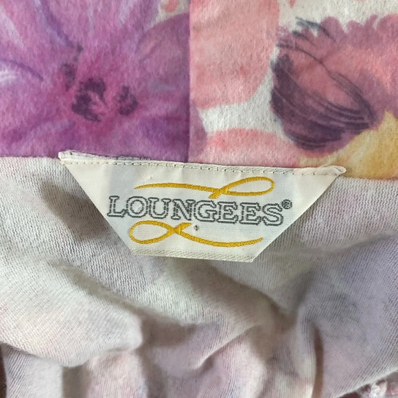 Vintage Loungees Robe Womens Sz Medium Pink Purple Floral 3/4 Sleeve Ruffle Trim - Picture 7 of 10